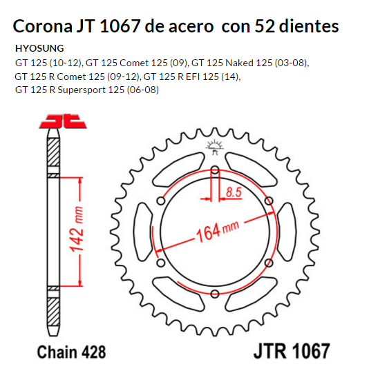 CORONA JT 1067 de acero con 52 dientes