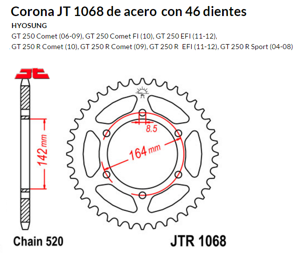 CORONA JT 1068 de acero con 46 dientes