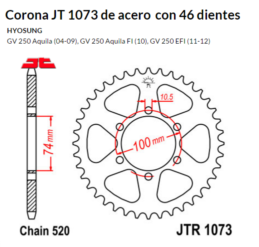 CORONA JT 1073 de acero con 46 dientes