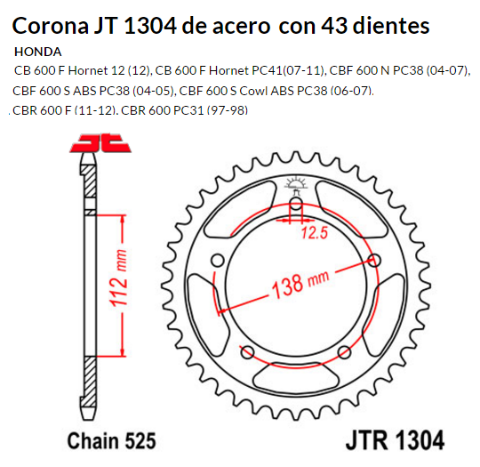 CORONA JT 1304 SUN 4483 43 dientes