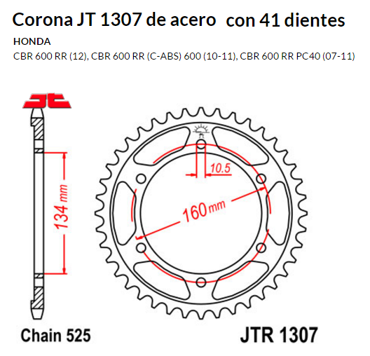 CORONA JT 1307 de acero con 41 dientes