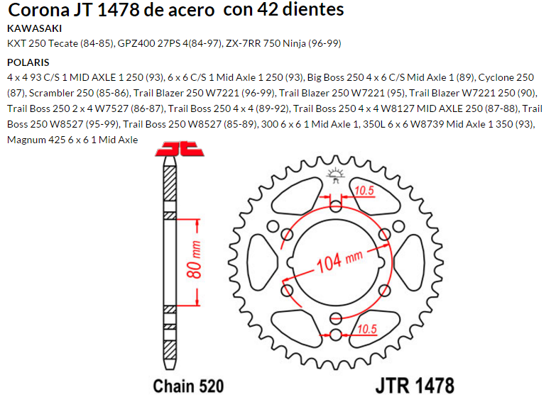 CORONA JT 1478 de acero con 42 dientes