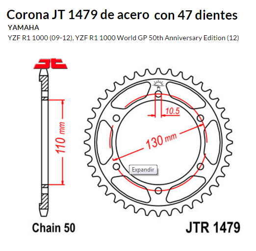 CORONA JT 1479 de acero con 47 dientes