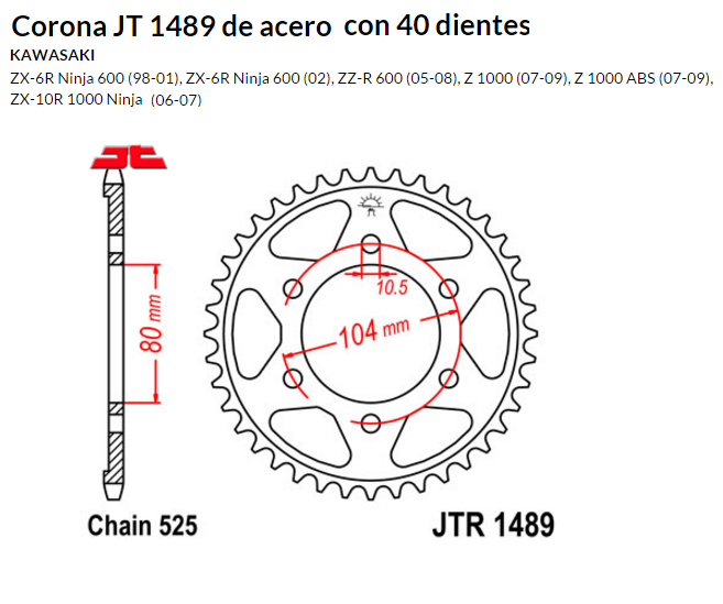 CORONA JT 1489 de acero con 40 dientes