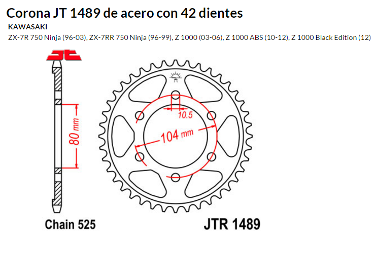 CORONA JT 1489 de acero con 42 dientes