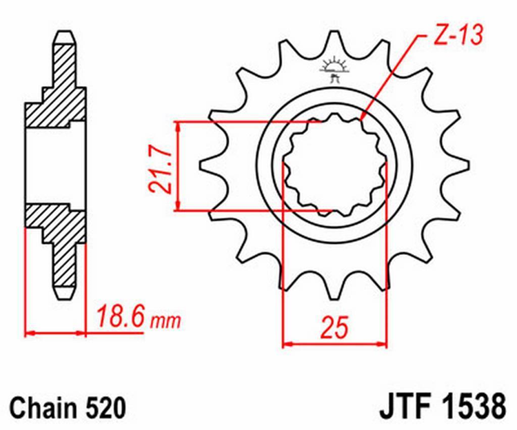 PION JT 1538 de acero con goma con 15 dientes