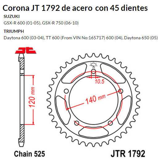 CORONA JT 1792 SUN 4499 45 dientes