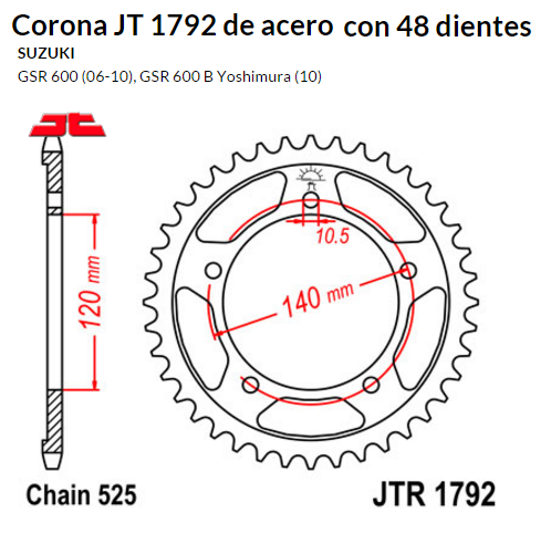 CORONA JT 1792 de acero con 48 dientes