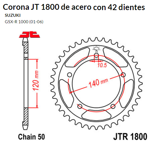 CORONA JT 1800 de acero con 42 dientes