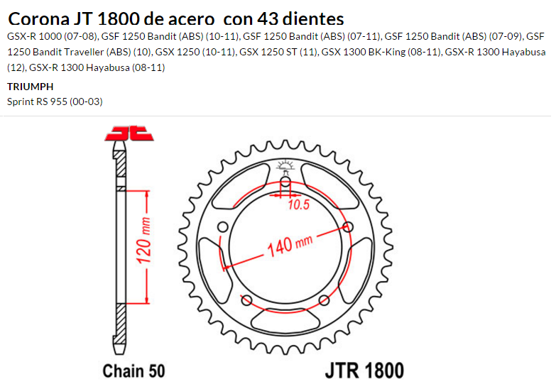 CORONA JT 1800 SUN 5500 43 dientes