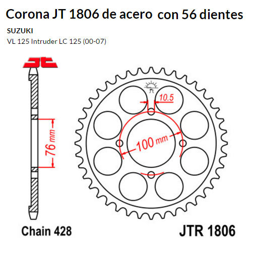 CORONA JT 1806 de acero con 56 dientes