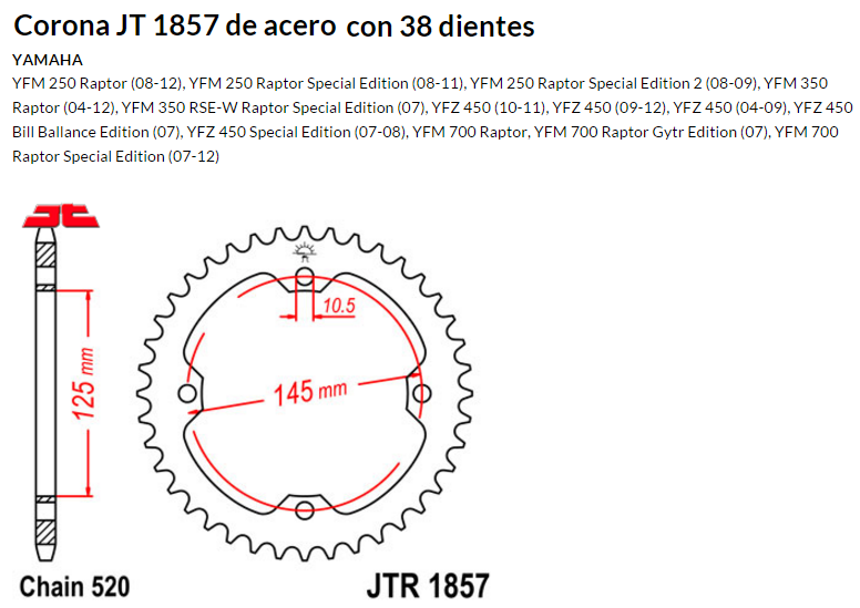 CORONA JT 1857 de acero con 38 dientes