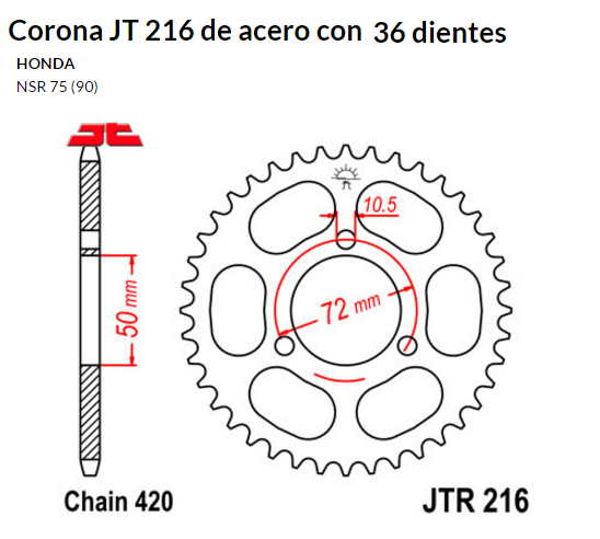 CORONA JT 216 de acero con 36 dientes