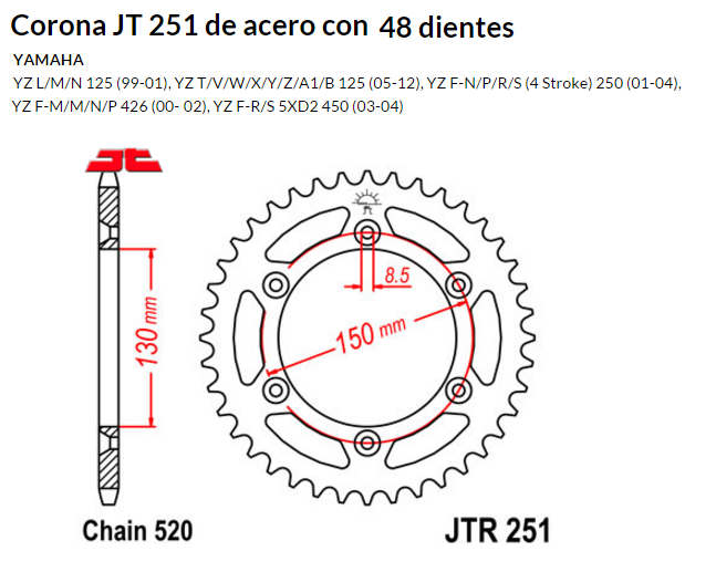 CORONA JT 251 de acero con 48 dientes