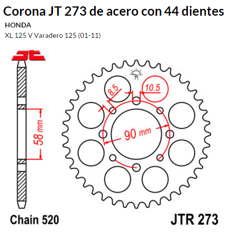 CORONA JT 273 de acero con 44 dientes