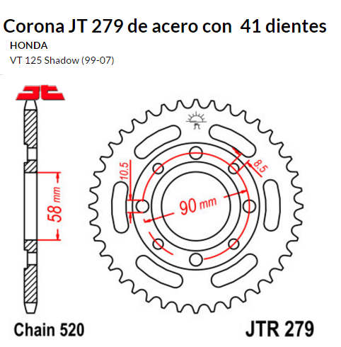 CORONA JT 279 de acero con 41 dientes