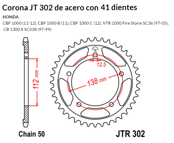 CORONA JT 302 de acero con 41 dientes