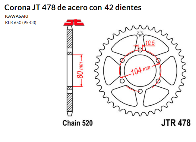 CORONA JT 478 de acero con 42 dientes