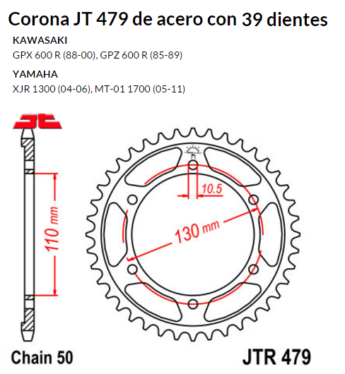 CORONA JT 479 de acero con 39 dientes