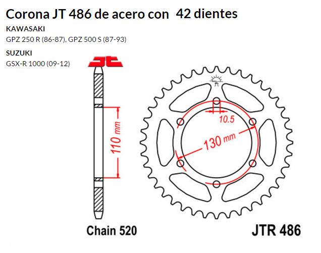 CORONA JT 486 de acero con 42 dientes