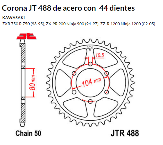 CORONA JT 488 de acero con 44 dientes