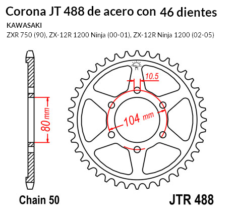 CORONA JT 488 de acero con 46 dientes