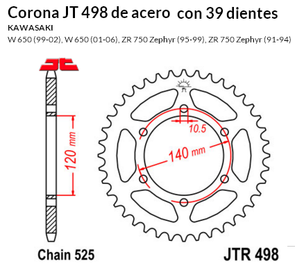 CORONA JT 498 de acero con 39 dientes