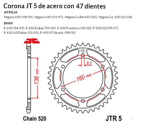 CORONA JT 5 de acero con 47 dientes