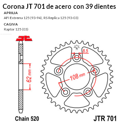 CORONA JT 701 de acero con 39 dientes