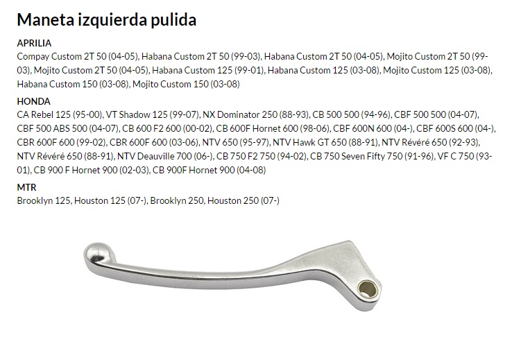 MANETA EMBRAGUE 71681 V PARTS PULIDA