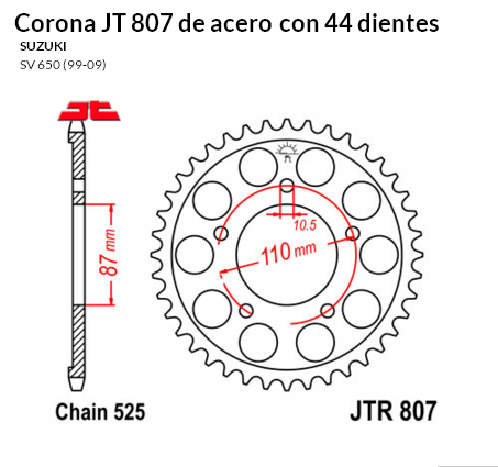 CORONA JT 807 de acero con 44 dientes