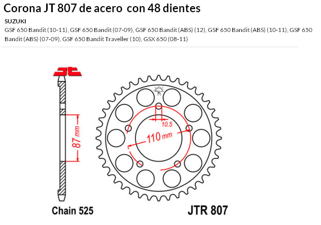 CORONA JT 807 SUN 4386 48 dientes