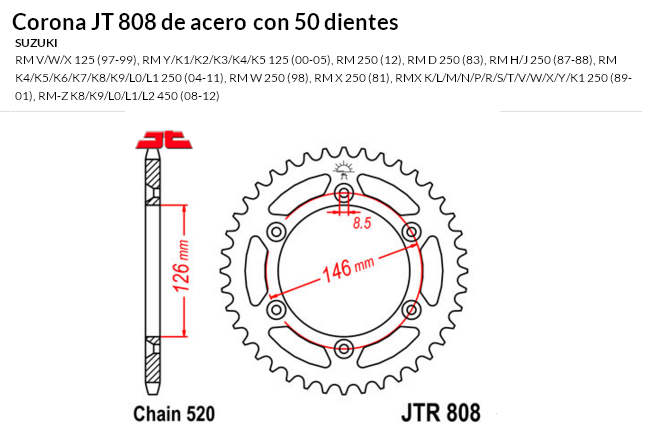 CORONA JT 808 de acero con 50 dientes