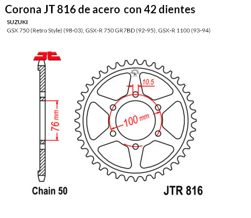 CORONA JT 816 de acero con 42 dientes