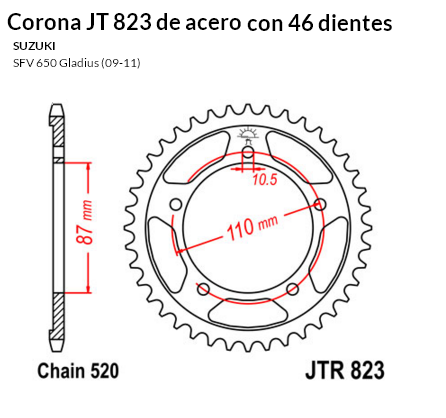 CORONA JT 823 de acero con 46 dientes