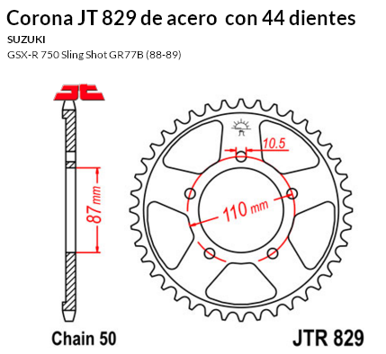CORONA JT 829 de acero con 44 dientes