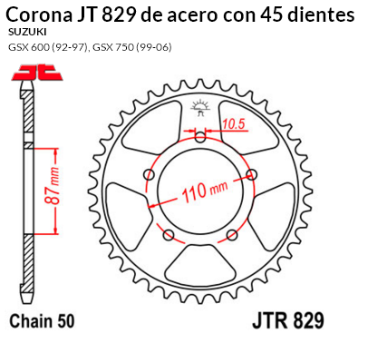 CORONA JT 829 de acero con 45 dientes