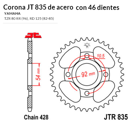CORONA JT 835 de acero con 46 dientes