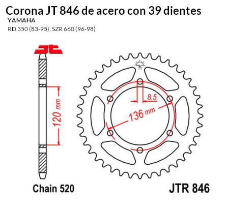 CORONA JT 846 de acero con 39 dientes