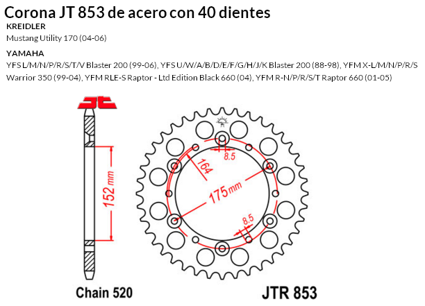 CORONA JT 853 de acero con 40 dientes