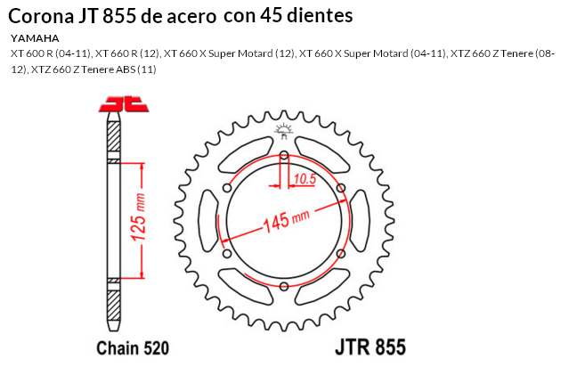CORONA JT 855 de acero con 45 dientes