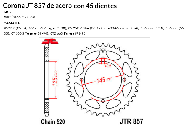 CORONA JT 857 de acero con 45 dientes