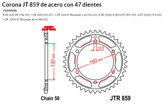 CORONA JT 859 de acero con 47 dientes