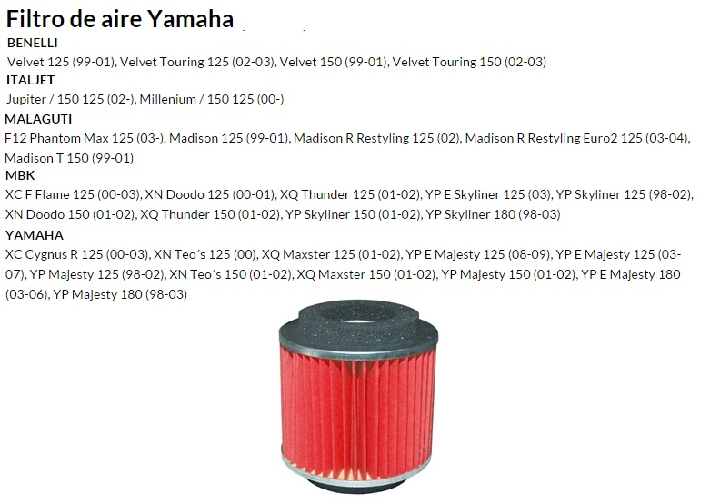 FILTRO AIRE TECNIUM YAMAHA MAJESTY 125