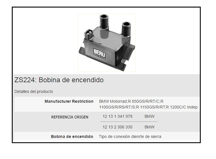 BOBINA BERU ZS224 BMW