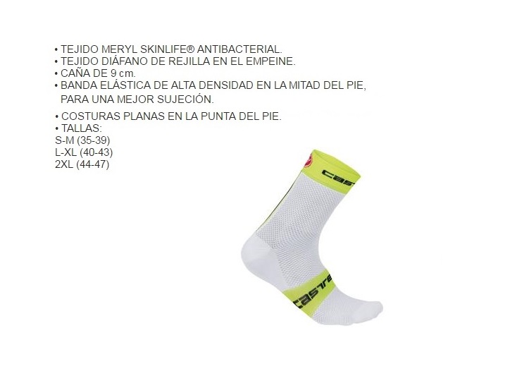 CALCETINES CASTELLI FREE 9CM BLANCO/AMARILLO Talla  XXL