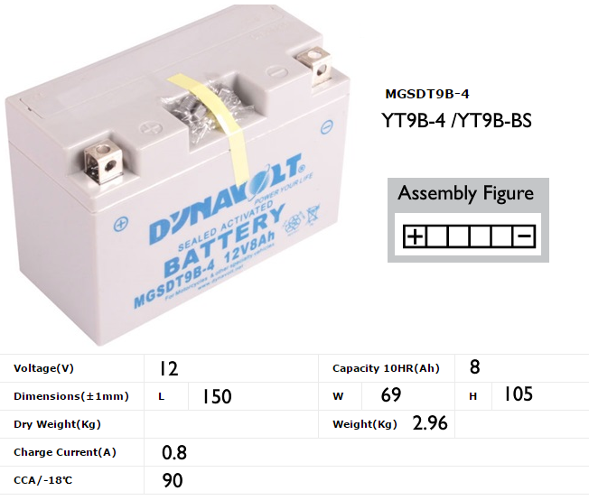 BATERIA DYNAVOLT YT 9 B 4