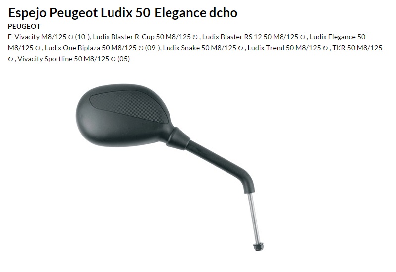 ESPEJO V PARTS E186D M8 PEUGEOT LUDIX DERECHO