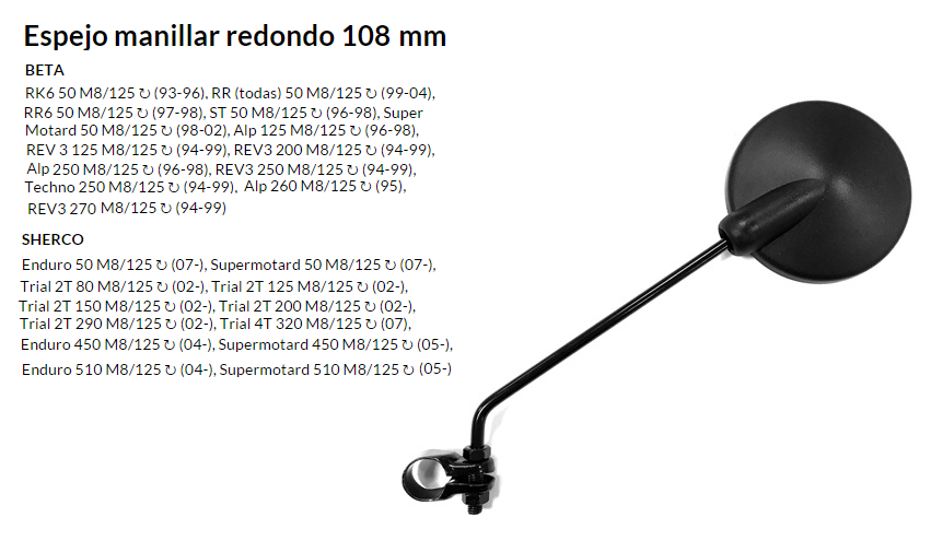 ESPEJO V PARTS E06 M8 UNIVERSAL AL MANILLAR AMBOS LADOS