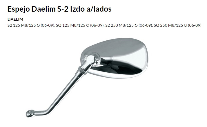 ESPEJO V PARTS E704 DAELIM S2 CROMADO AMBOS LADOS